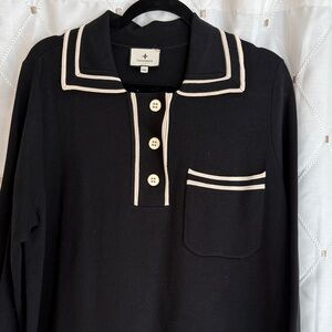 Tuckernuck black Knit Polo Sweater with Cream Trim